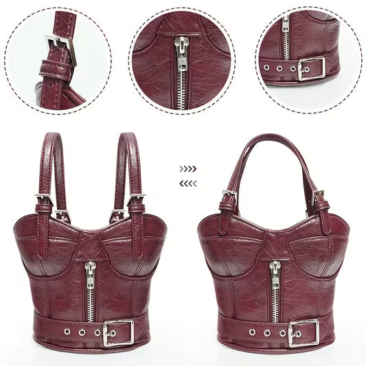 Black Bustier Statement Bag - Vegan Leather