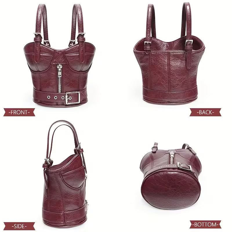 Black Bustier Statement Bag - Vegan Leather