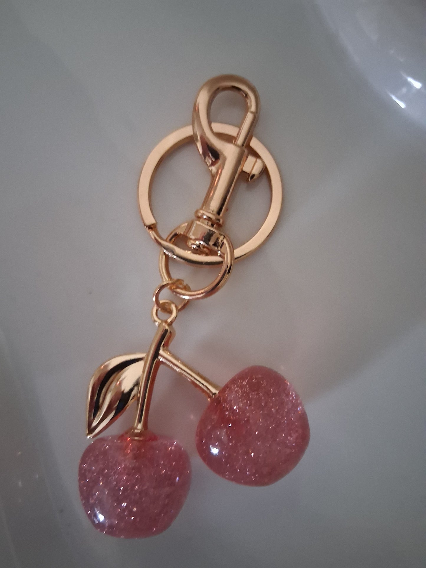 Cherry Keychain - Pink Resin Bag Charm