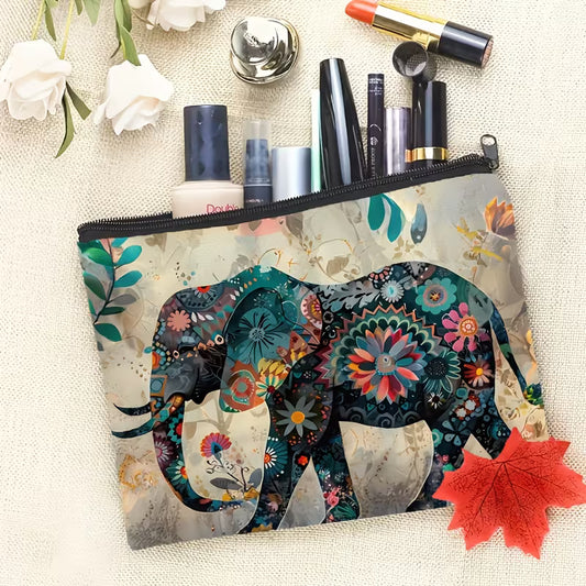 Boho Elephant Floral Makeup Bag - Medium