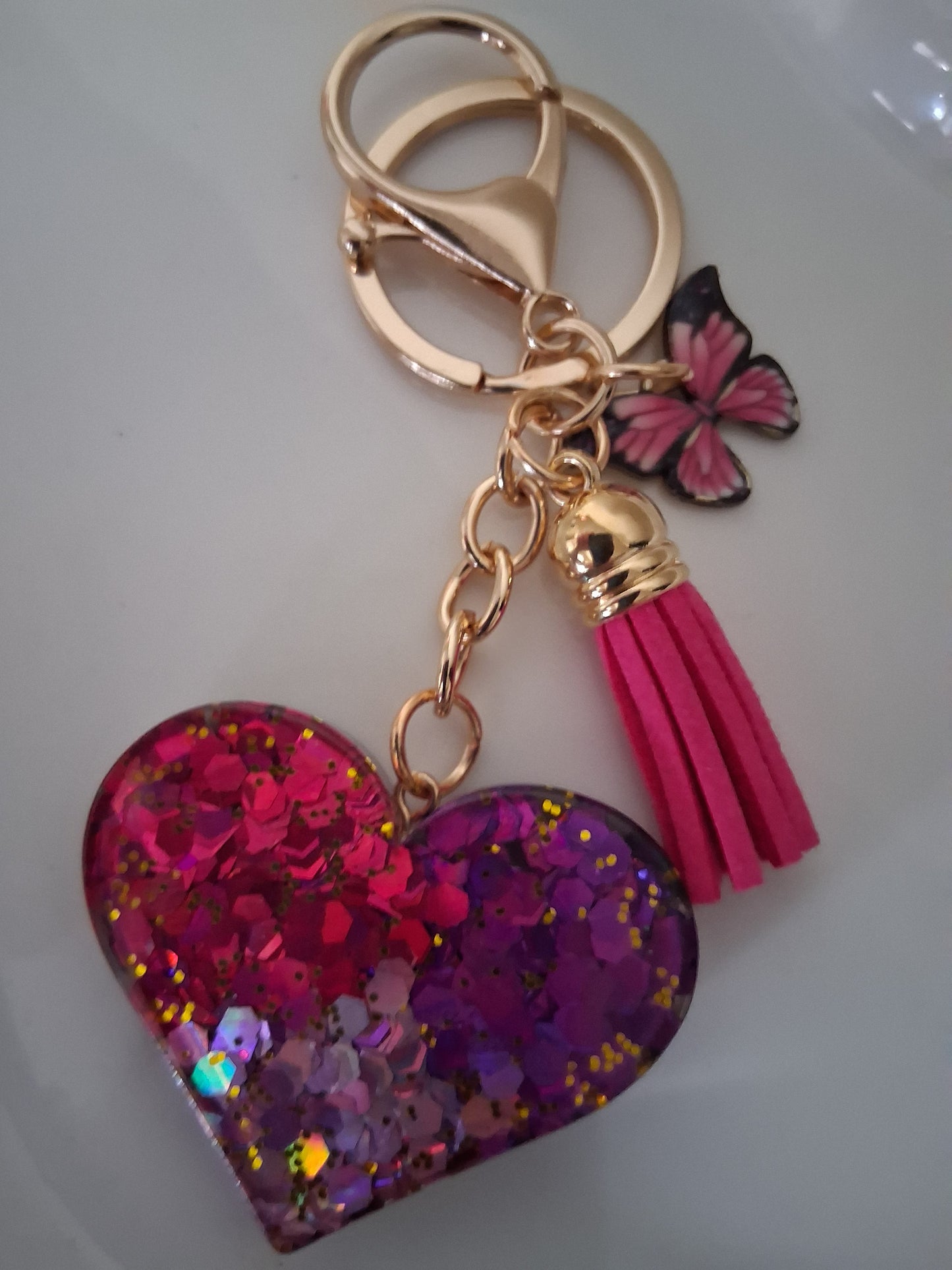 Butterfly Heart Resin Keychain - Confetti Bag Charm with Tassel