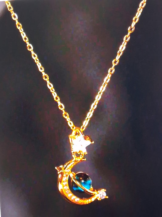 Celestial Moon & Planet Necklace - Gold Plated Stainless Steel