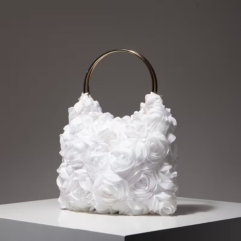 3D White Roses Evening Bag