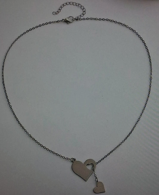 Stainless Steel Heart Through Heart Necklace