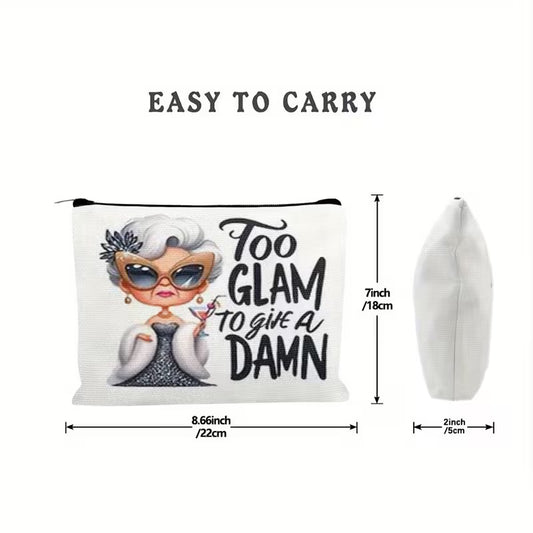 "Too Glam to Give a Damn" Granny Makeup Bag - Medium
