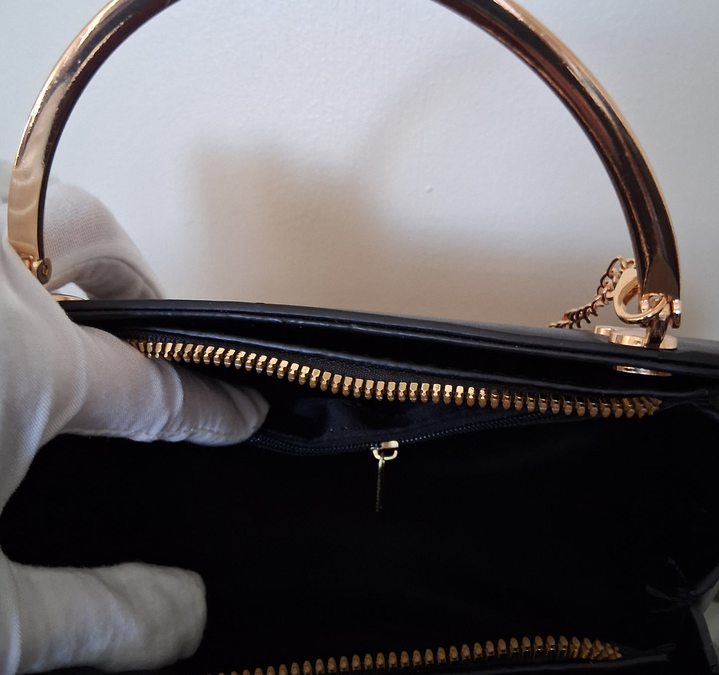 Black Faux Leather Handbag with Kitty Charm