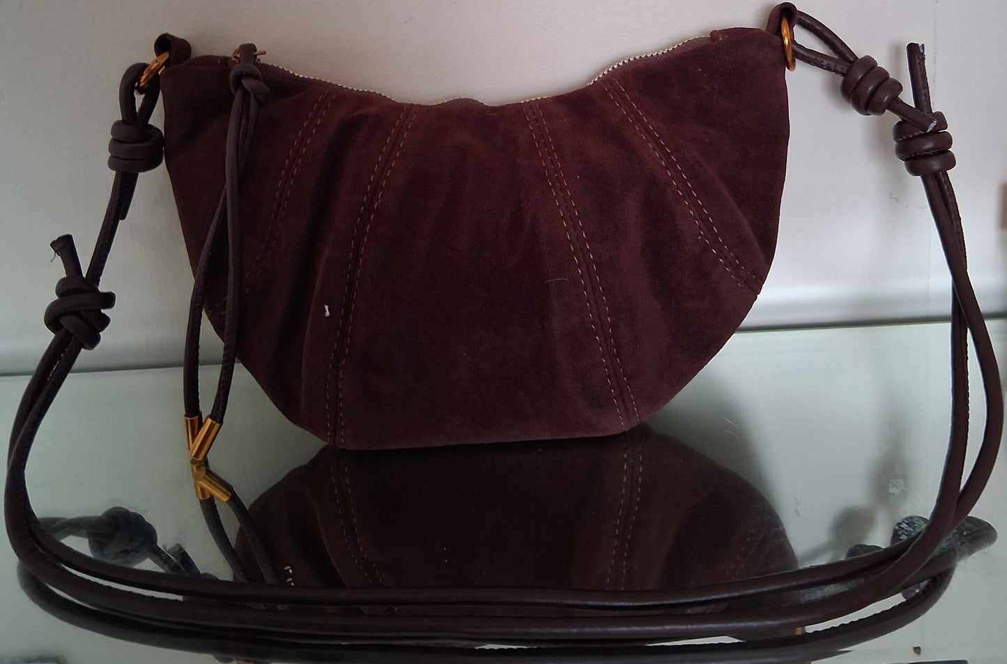 Brown Faux Suede Crossbody Bag with Knotted Straps - Small Underarm Bag