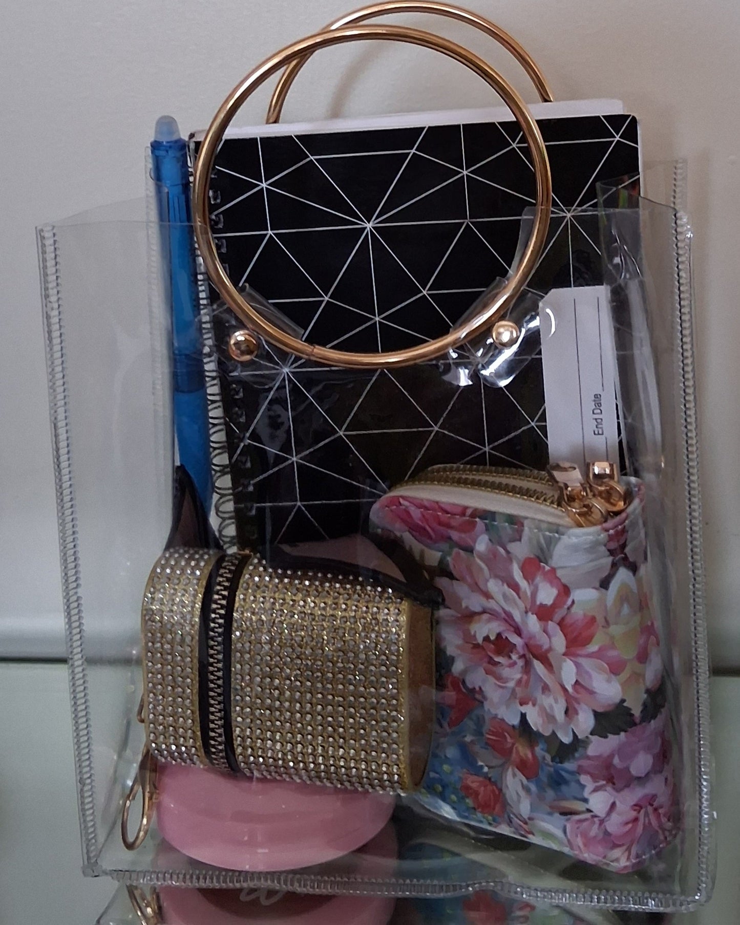 Clear Stadium Tote with Brass Handles - Mid Size