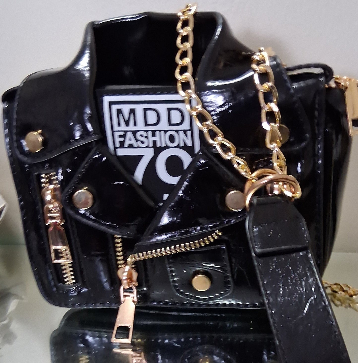 Faux Leather Moto Jacket Messenger Bag