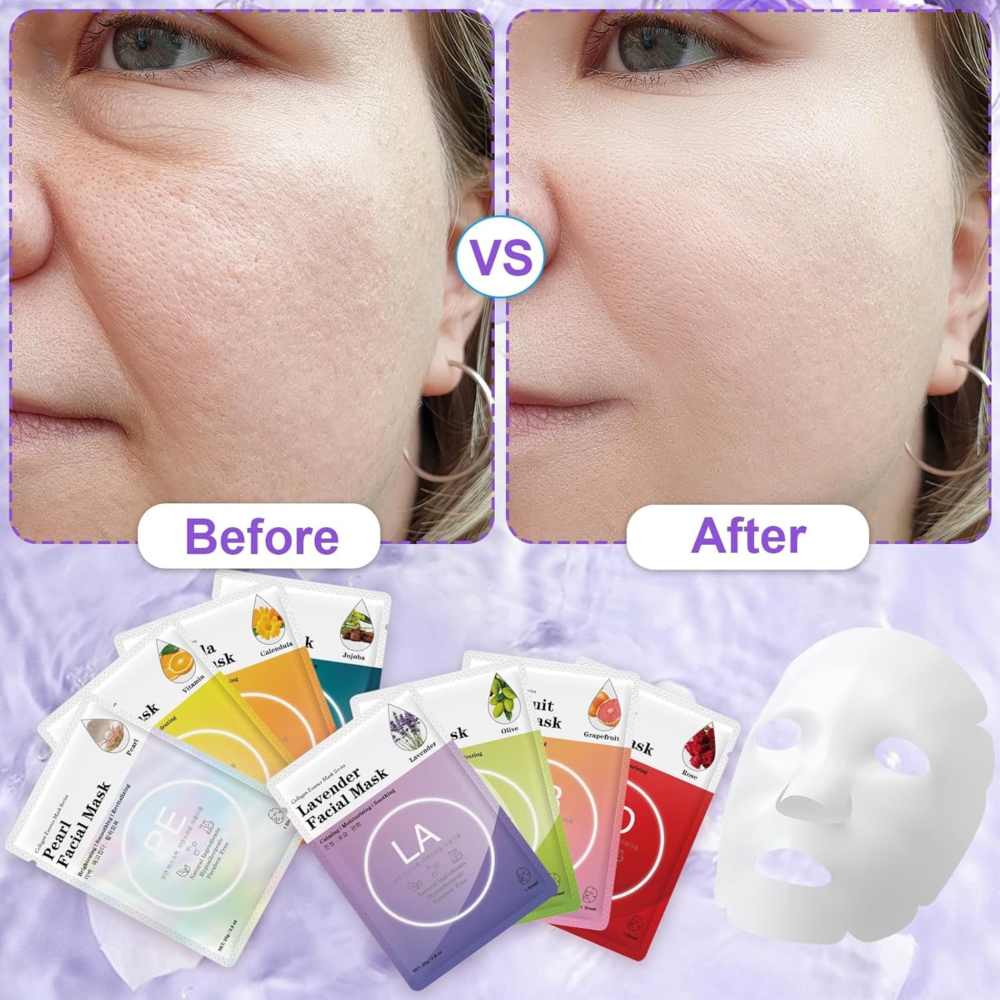 Korean Skin Care Collagen Essence Facial Masks - 4 Pack