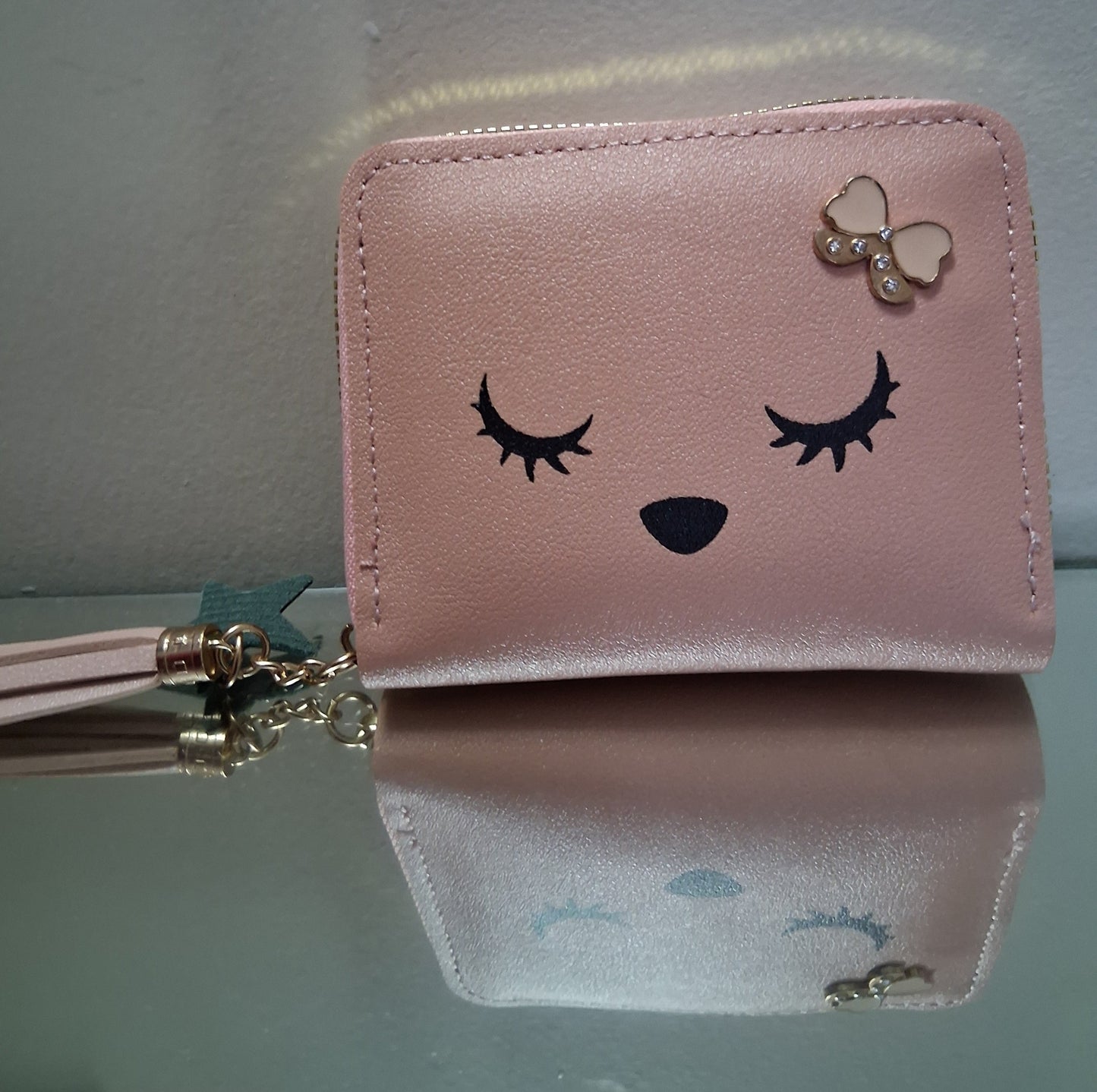 Sleepy Kitty PU Leather Wallet with Bow and Tassel