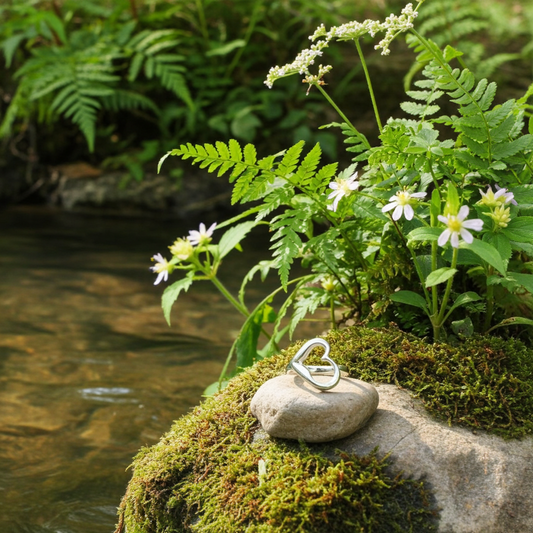 925 Sterling Silver Open Heart Ring - Minimalist Adjustable Ring