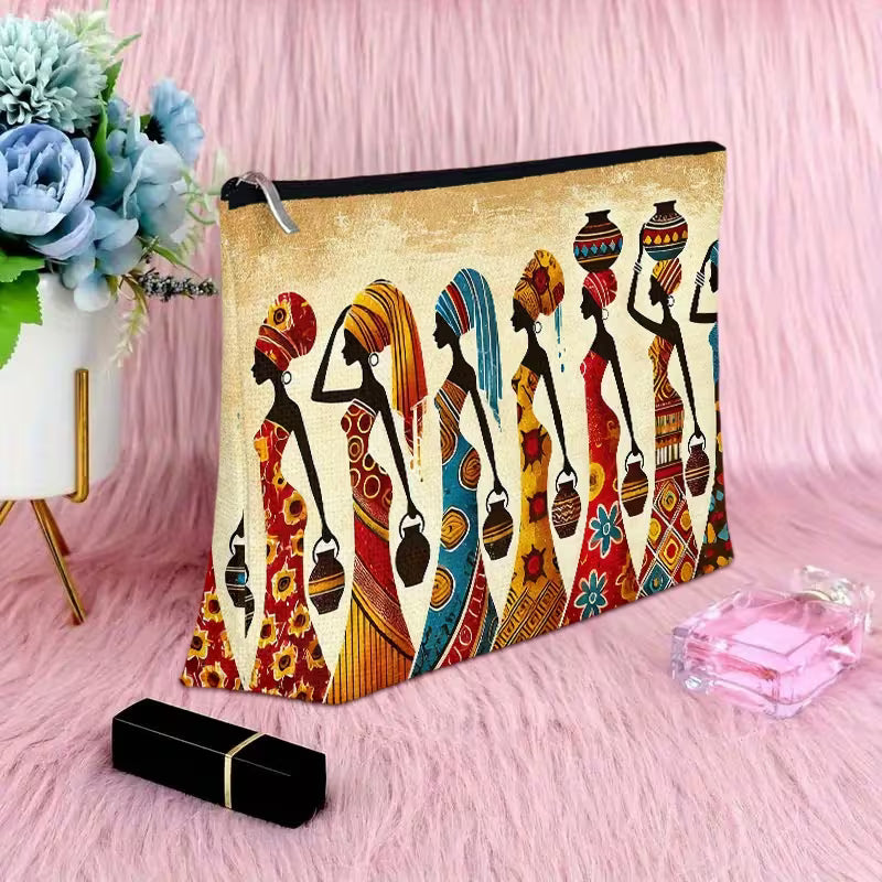 African Women Silhouette Makeup Bag - Large