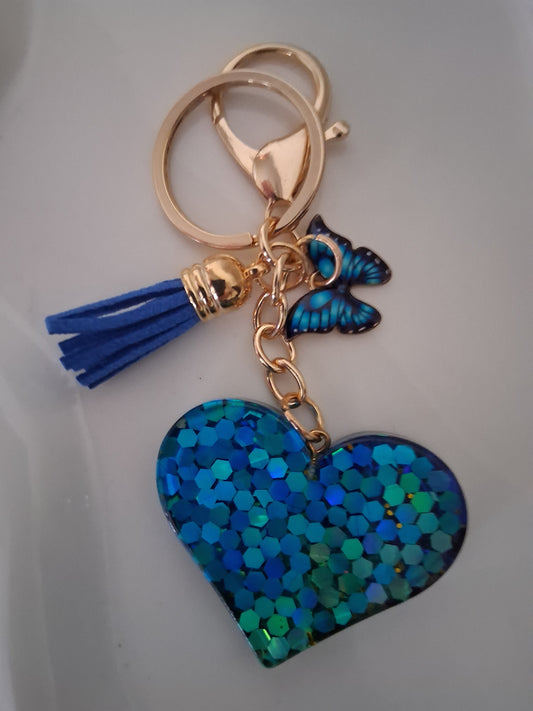 Butterfly Heart Resin Keychain - Confetti Bag Charm with Tassel