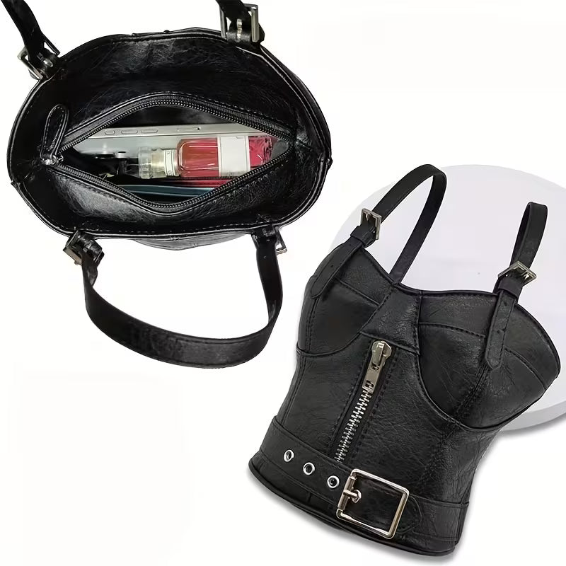 Black Bustier Statement Bag - Vegan Leather