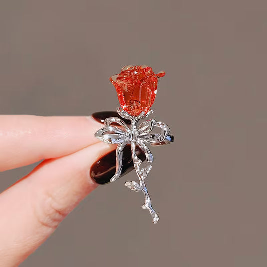 Red Rose Adjustable Ring