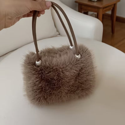 Faux Fox Fur Evening Bag - Plush Crossbody Handbag with Chain Strap Attachments