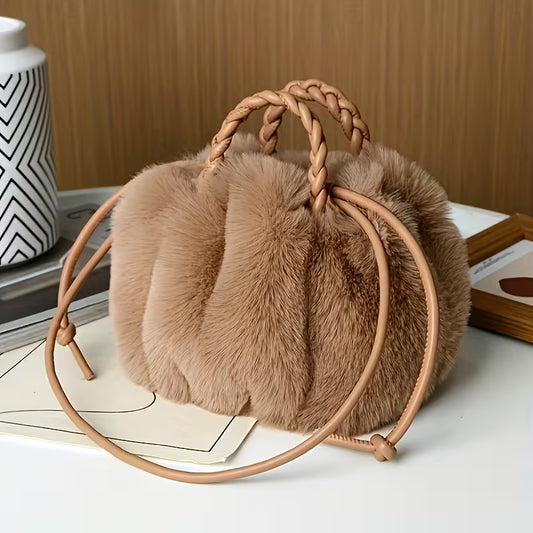 Plush Furry Pom Pom Bucket Bag