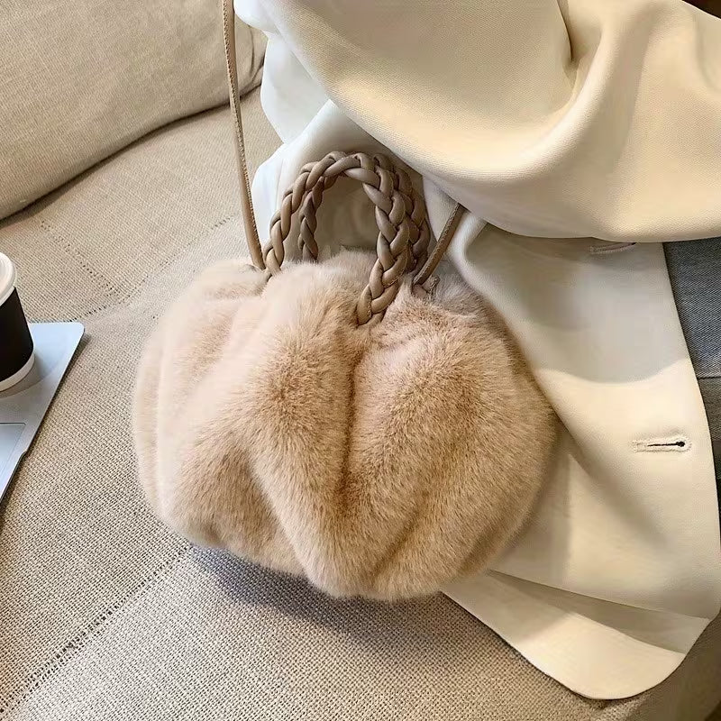 Plush Furry Pom Pom Bucket Bag