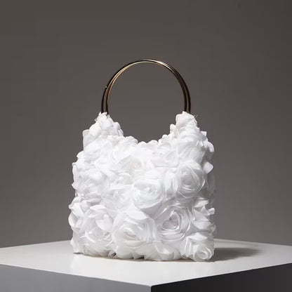 3D White Roses Evening Bag