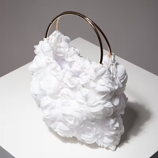 3D White Roses Evening Bag