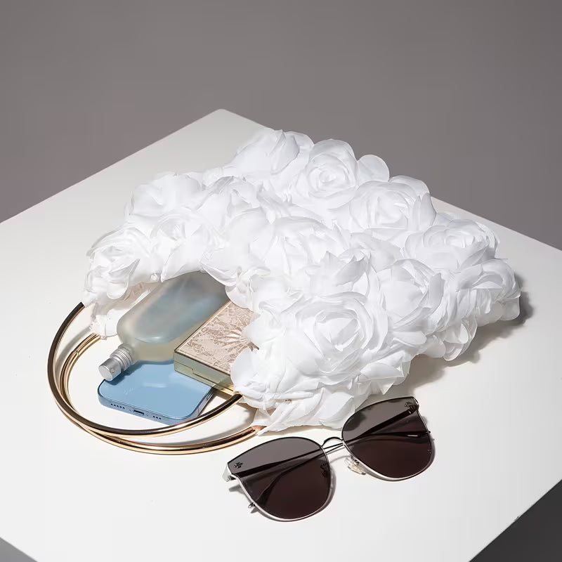 3D White Roses Evening Bag