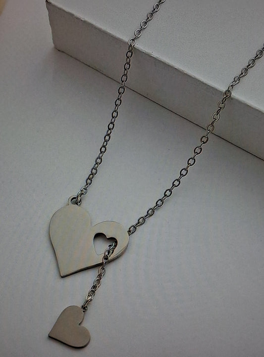 Stainless Steel Heart Through Heart Necklace
