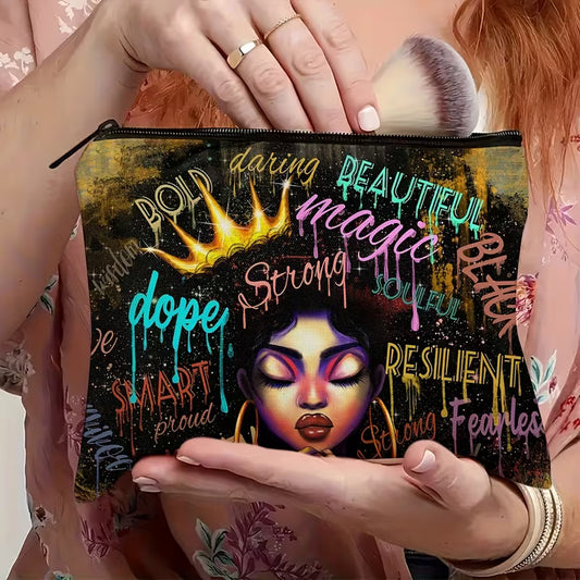 Black Teen Girl Empowerment Makeup Bag - Medium