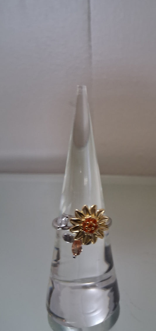 Sunflower Anxiety Ring - Dainty Adjustable Spinner Ring