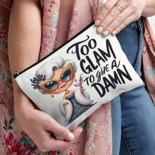 "Too Glam to Give a Damn" Granny Makeup Bag - Medium