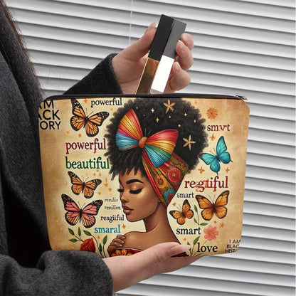 Black Woman Butterflies Affirmations Makeup Bag - Large