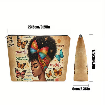 Black Woman Butterflies Affirmations Makeup Bag - Large