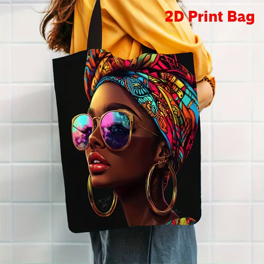 Woman in Glasses Vibrant 2D Print Tote - Rainbow Reflective Sunglasses