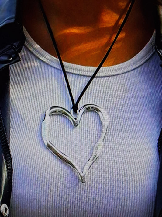 Large Open Heart Necklace - Zinc Alloy with Adjustable Cord