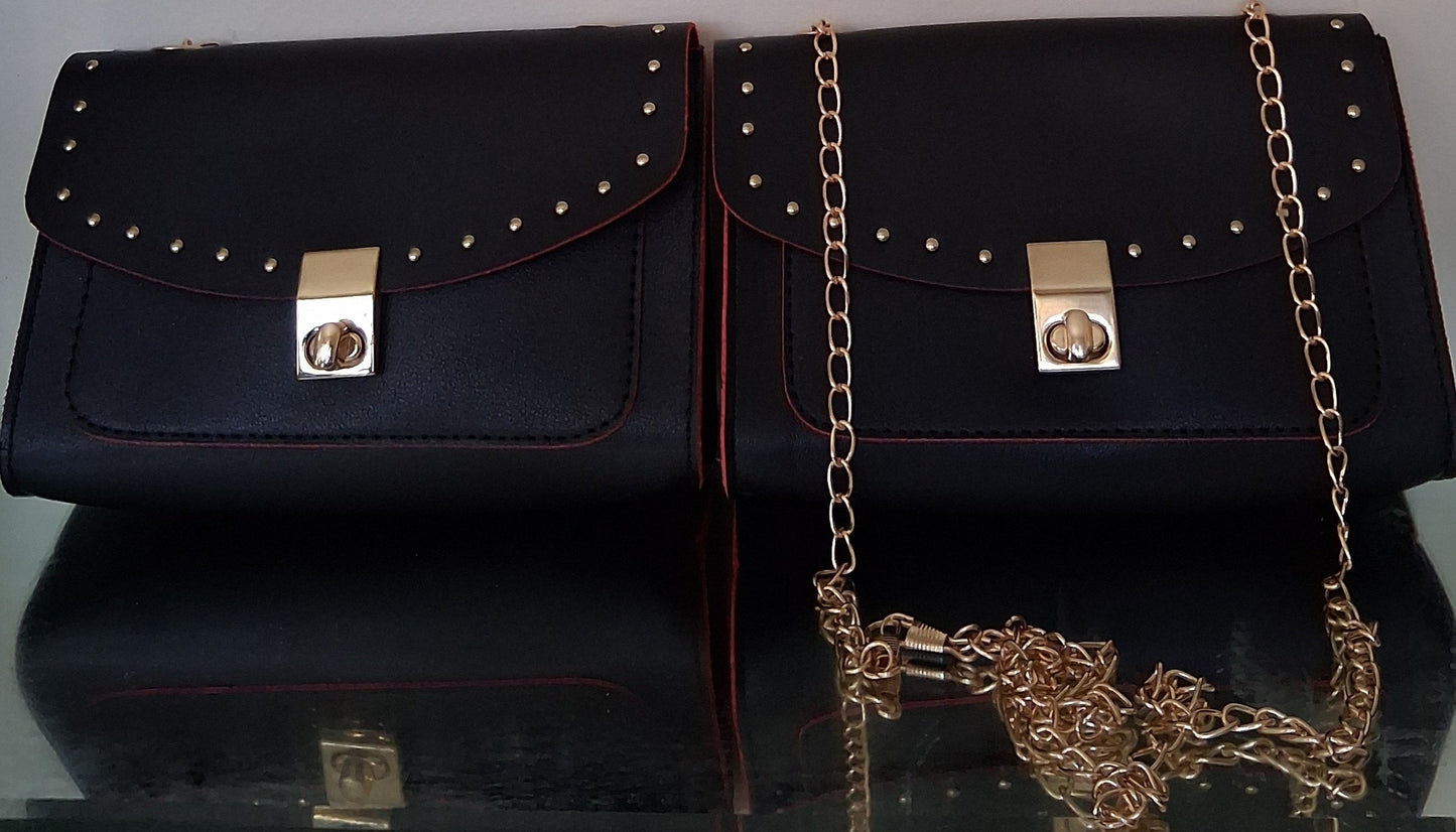 Black Clutch with Red Interior and Crossbody Chain