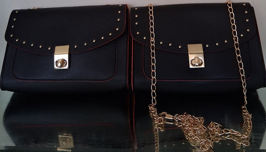 Black Clutch with Red Interior and Crossbody Chain