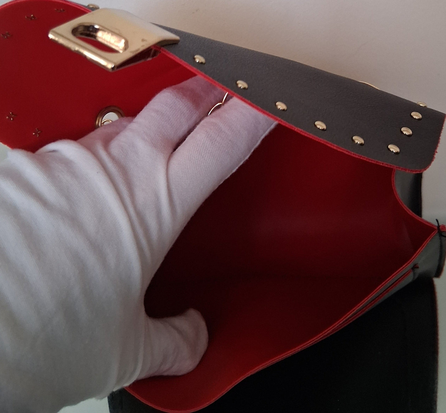 Black Clutch with Red Interior and Crossbody Chain