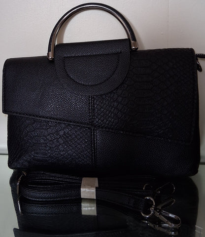 Black Faux Croc Leather Convertible Clutch with Crossbody Strap