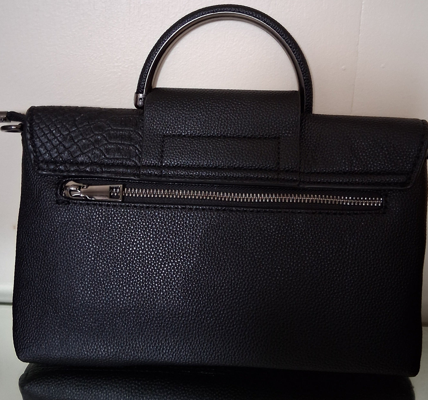 Black Faux Croc Leather Convertible Clutch with Crossbody Strap