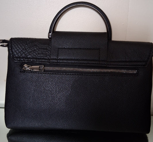 Black Faux Croc Leather Convertible Clutch with Crossbody Strap