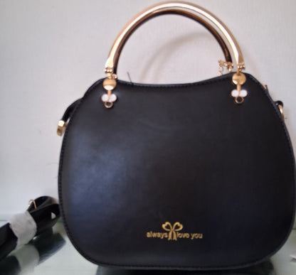 Black Faux Leather Handbag with Kitty Charm