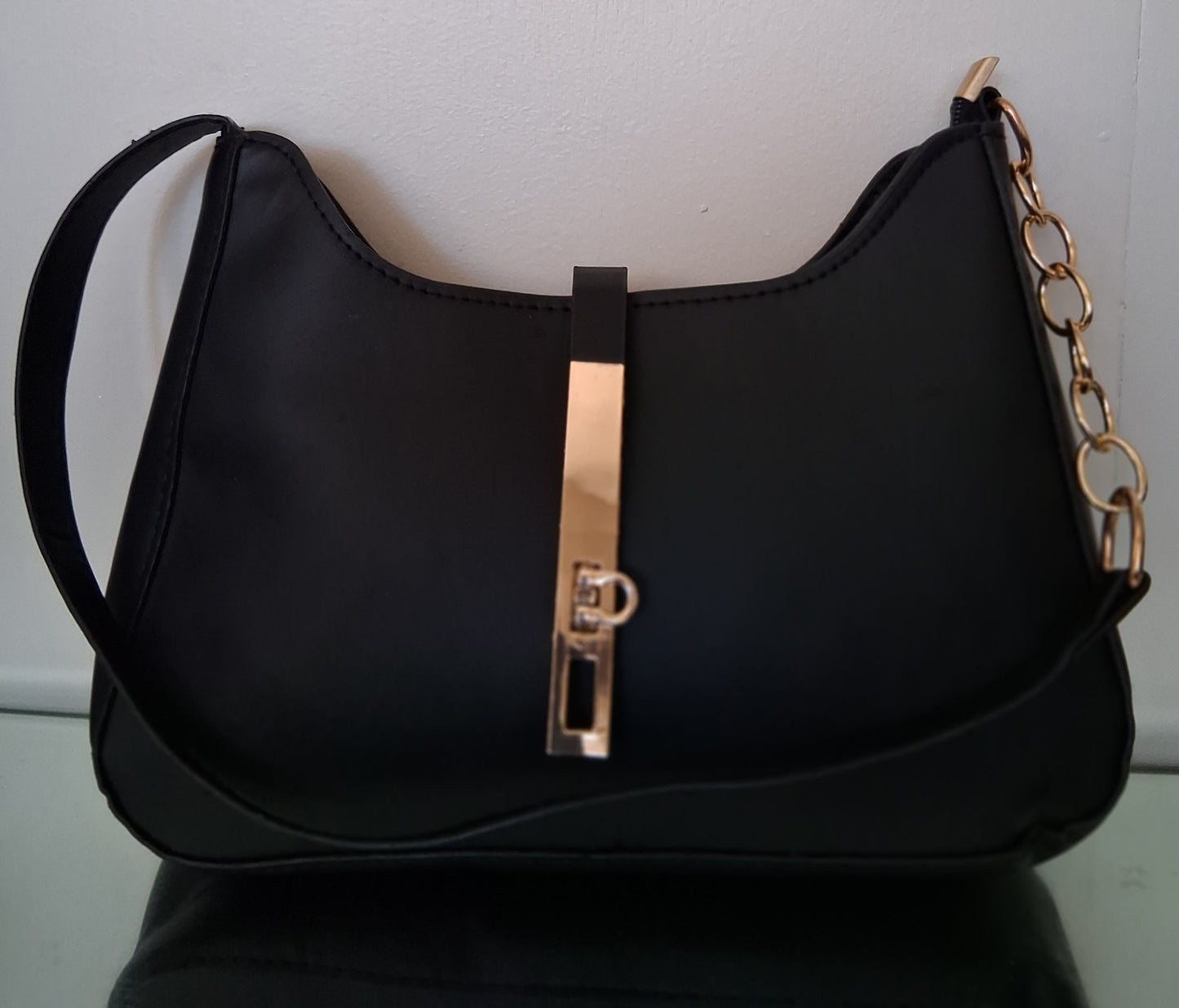 Black Shoulder Bag with Gold Chain Strap