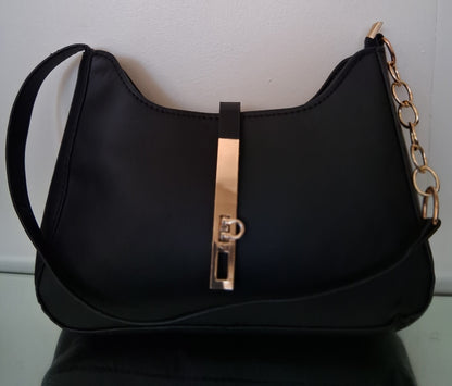 Black Shoulder Bag with Gold Chain Strap