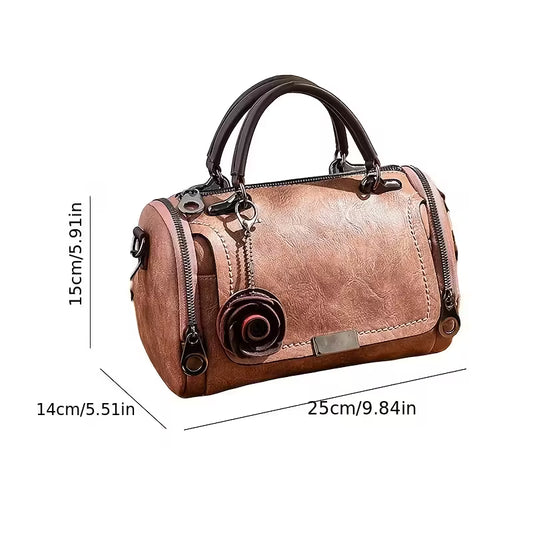 Brown Faux Leather Messenger Bag - Soft Collapsible Crossbody