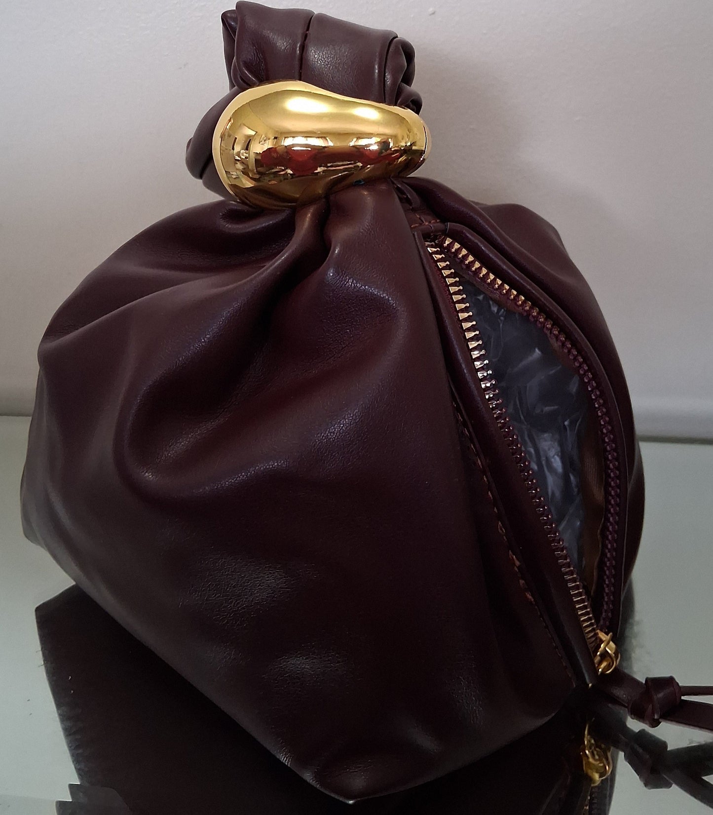 Burgundy Dumpling Bag with Side Zip