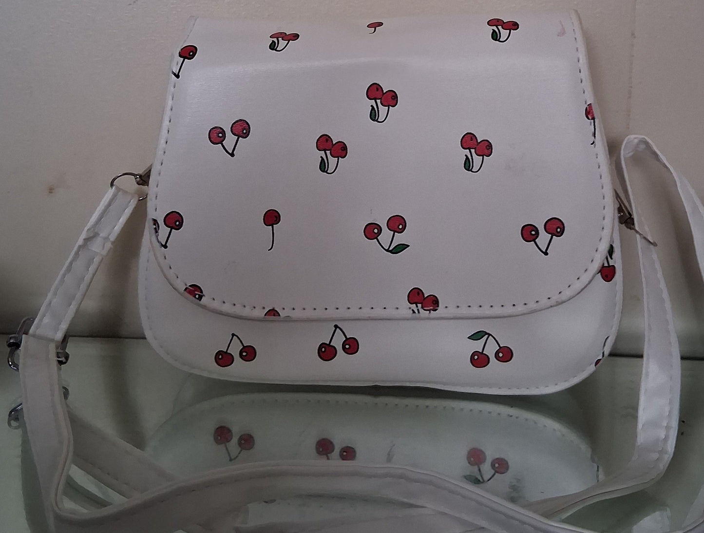 Cherry Print Faux Leather Clutch with Crossbody Strap