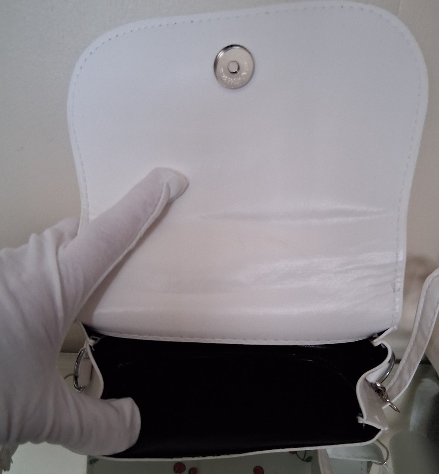 Cherry Print Faux Leather Clutch with Crossbody Strap