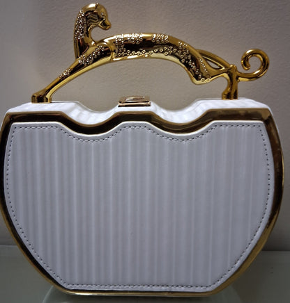 Cream Hard-Sided Evening Bag with Gold Cheetah Handle