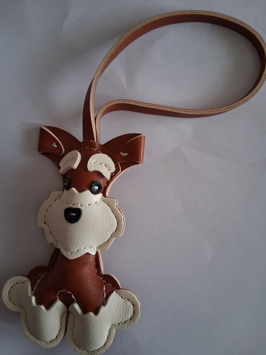 Designer-Inspired Sticky Zoo Urban Schnauzer Dog Bag Charm - Brown & Cream