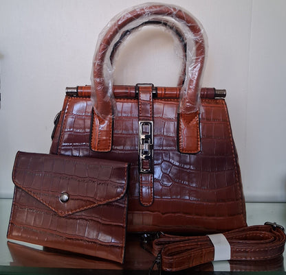 Faux Alligator Leather Handbag with Decorative Silver Hardware